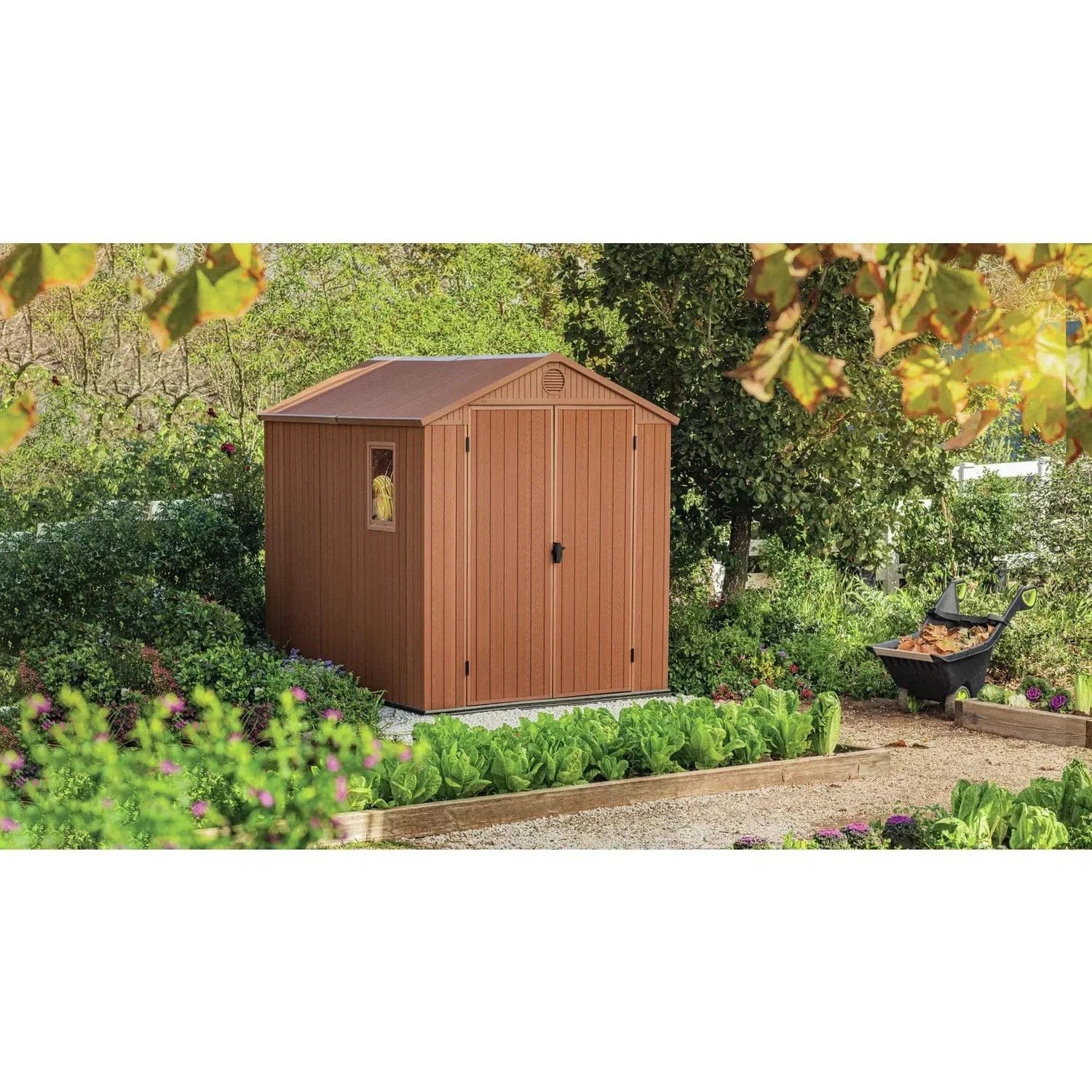 Keter Darwin 8×6 ft Apex Plastic 2 door Shed with floor & 1 window - Image 2