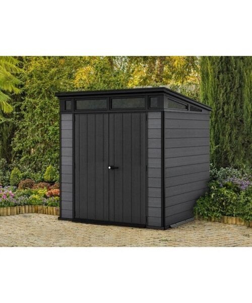 Keter Artisan 7×7 ft Pent Grey Plastic 2 door Shed with floor & 1 window