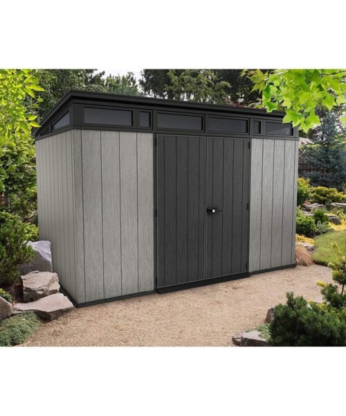 Keter Artisan 7×11 ft Pent Grey Plastic 2 door Shed with floor & 1 window