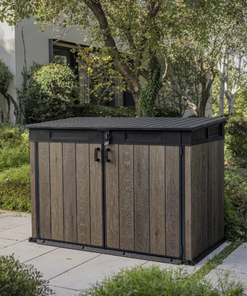 Keter Signature Decocoat Walnut 2020L Pent Garden storage 6×3 ft 1325mm 1905mm