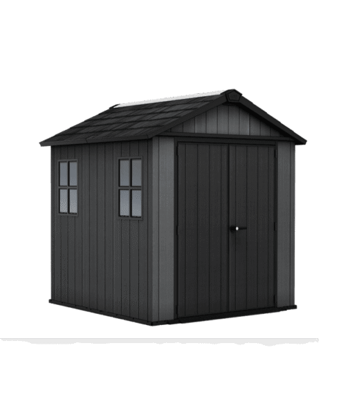 Keter Newton Plus Vertical 7×7.5 ft Apex Grey Plastic 2 door Shed with floor & 2 windows (Base included)